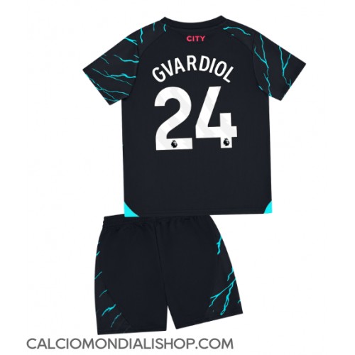 Maglie da calcio Manchester City Josko Gvardiol #24 Terza Maglia Bambino 2023-24 Manica Corta (+ Pantaloni corti)